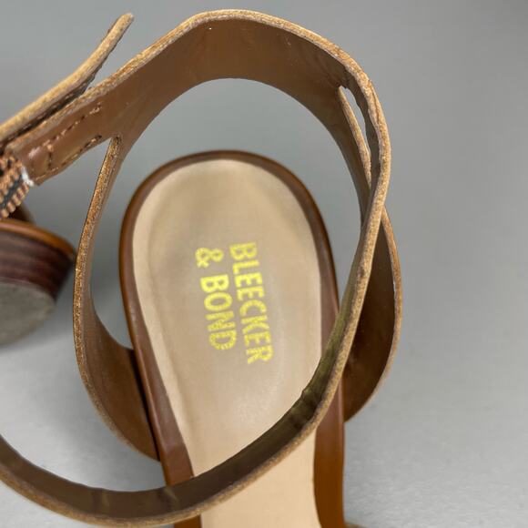 Bleecker & Bond Sienna Leather Ankle Strap Block Heel Platform Sandal Brown 7.5 - Picture 7 of 8